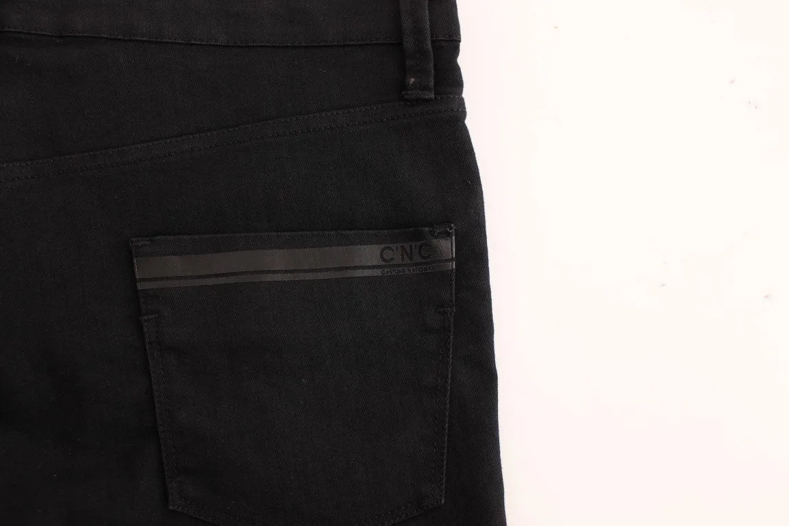 Black straight fit stretch denim jeans