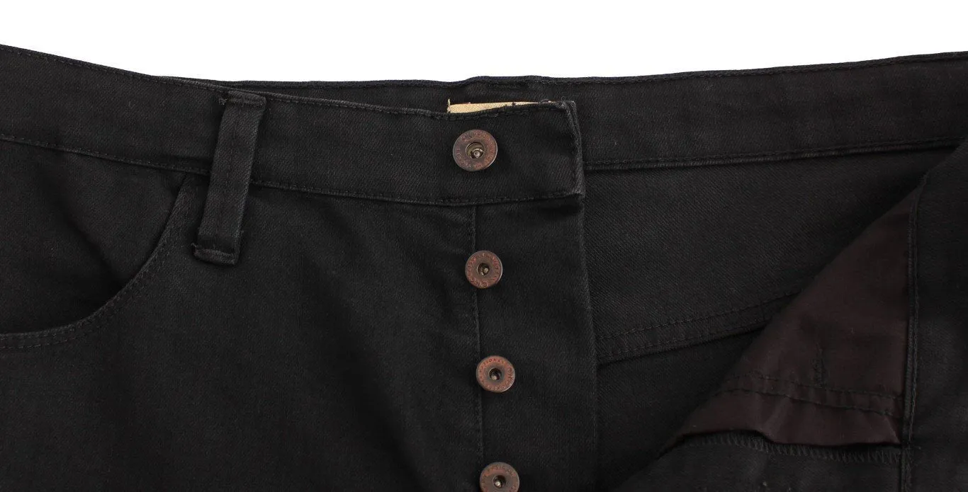Black straight fit stretch denim jeans