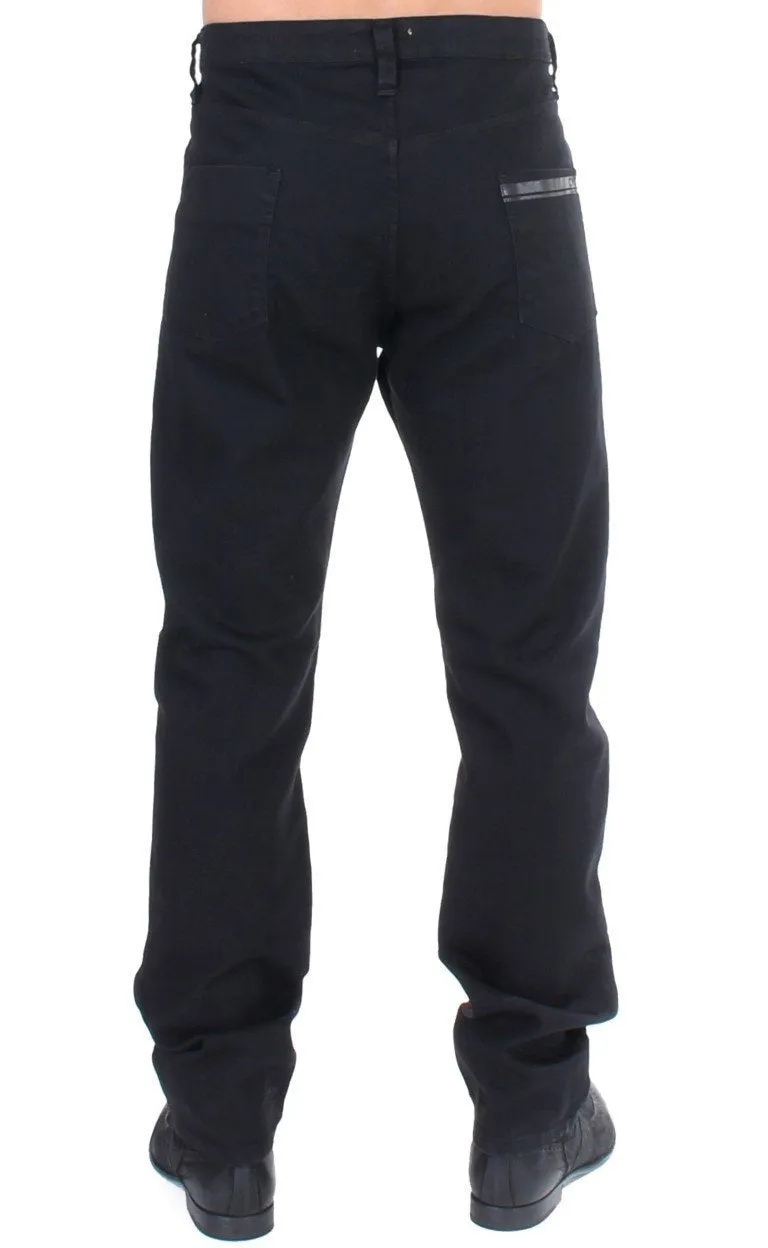 Black straight fit stretch denim jeans