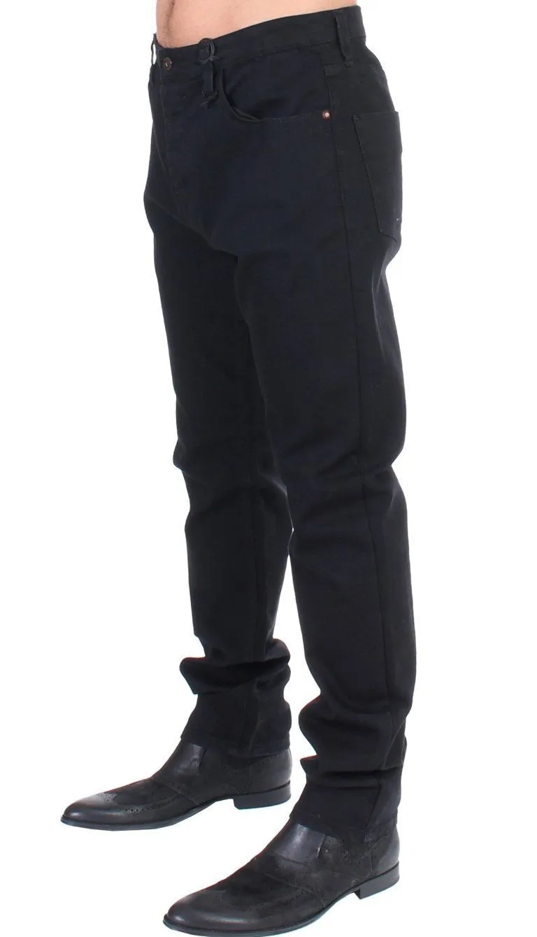 Black straight fit stretch denim jeans