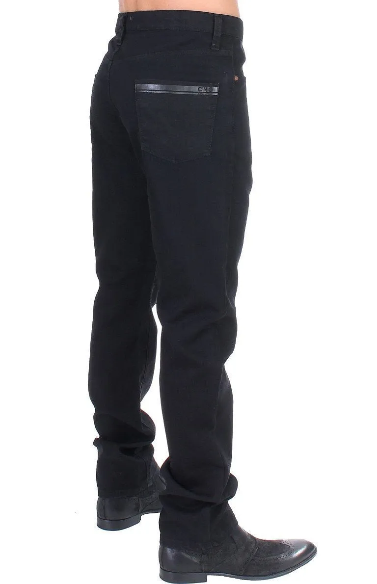 Black straight fit stretch denim jeans