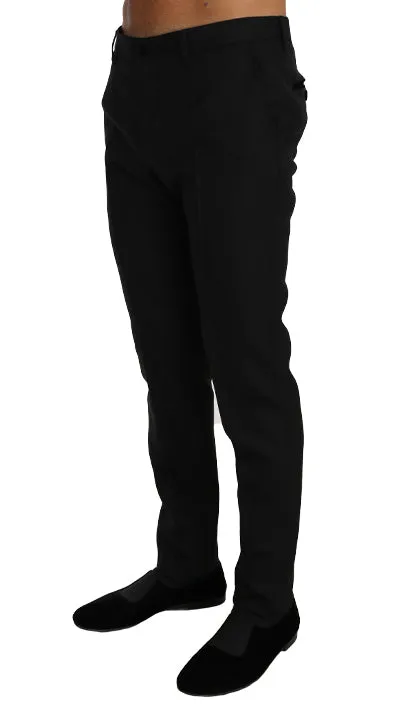 Black Wool Formal Stretch Trousers Pants