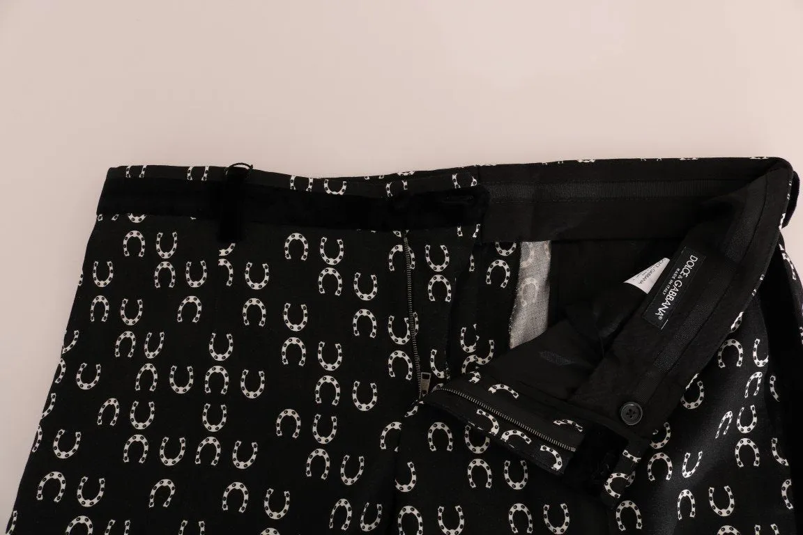 Black Wool Horseshoe Print Pants