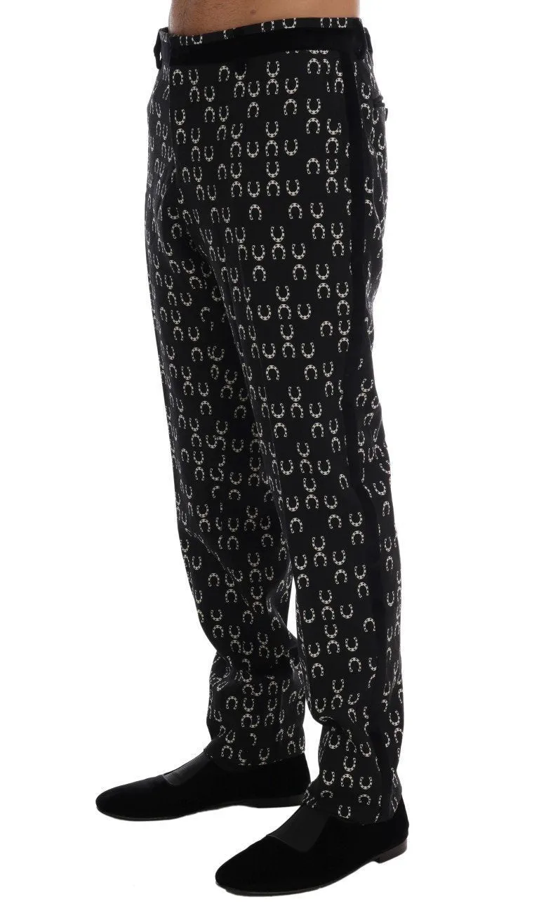 Black Wool Horseshoe Print Pants