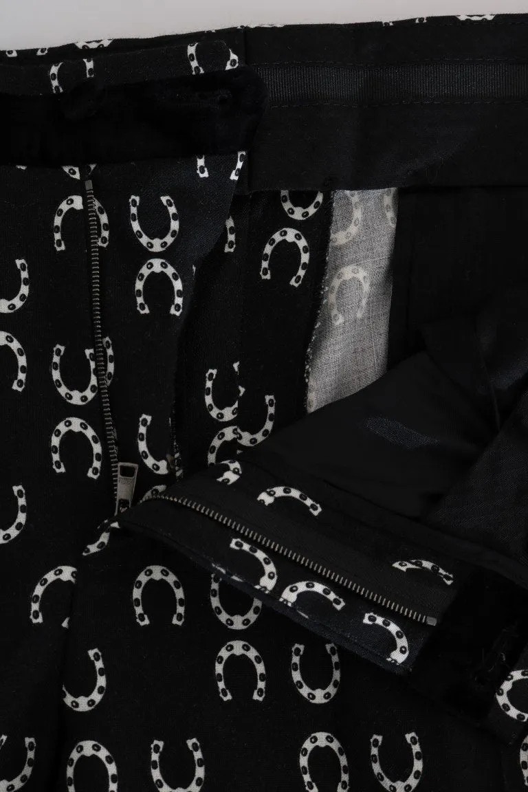 Black Wool Horseshoe Print Pants