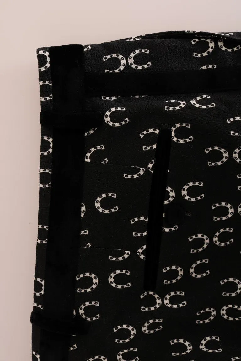 Black Wool Horseshoe Print Pants