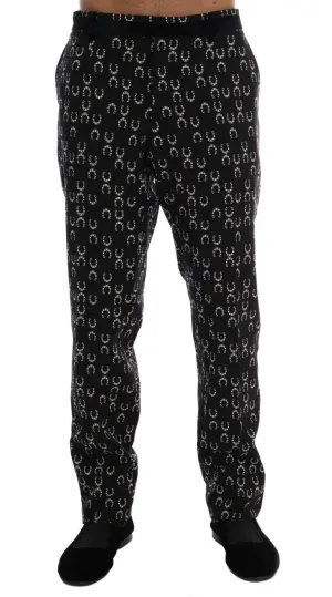 Black Wool Horseshoe Print Pants