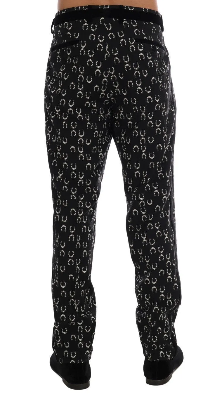 Black Wool Horseshoe Print Pants
