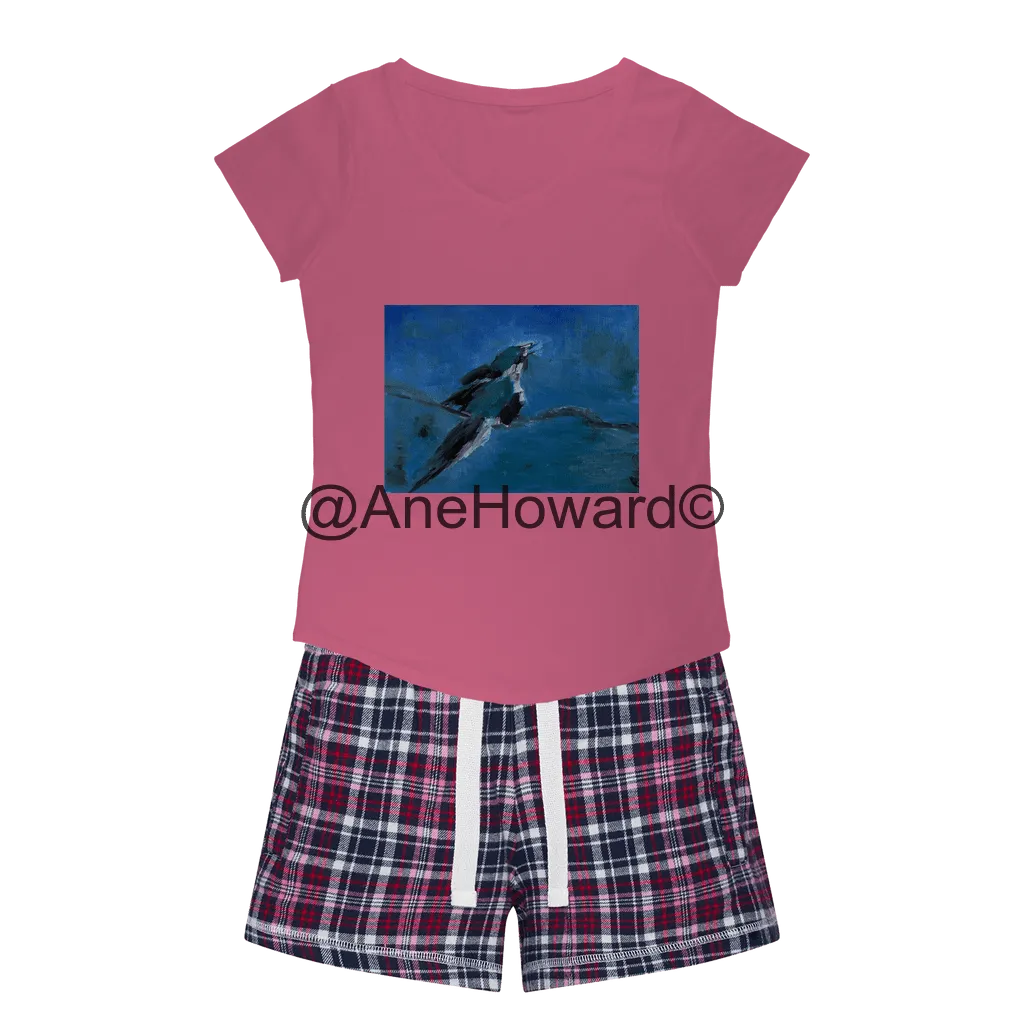 Blue Bird Women's Sleepy Cotton Tee and Flannel Short