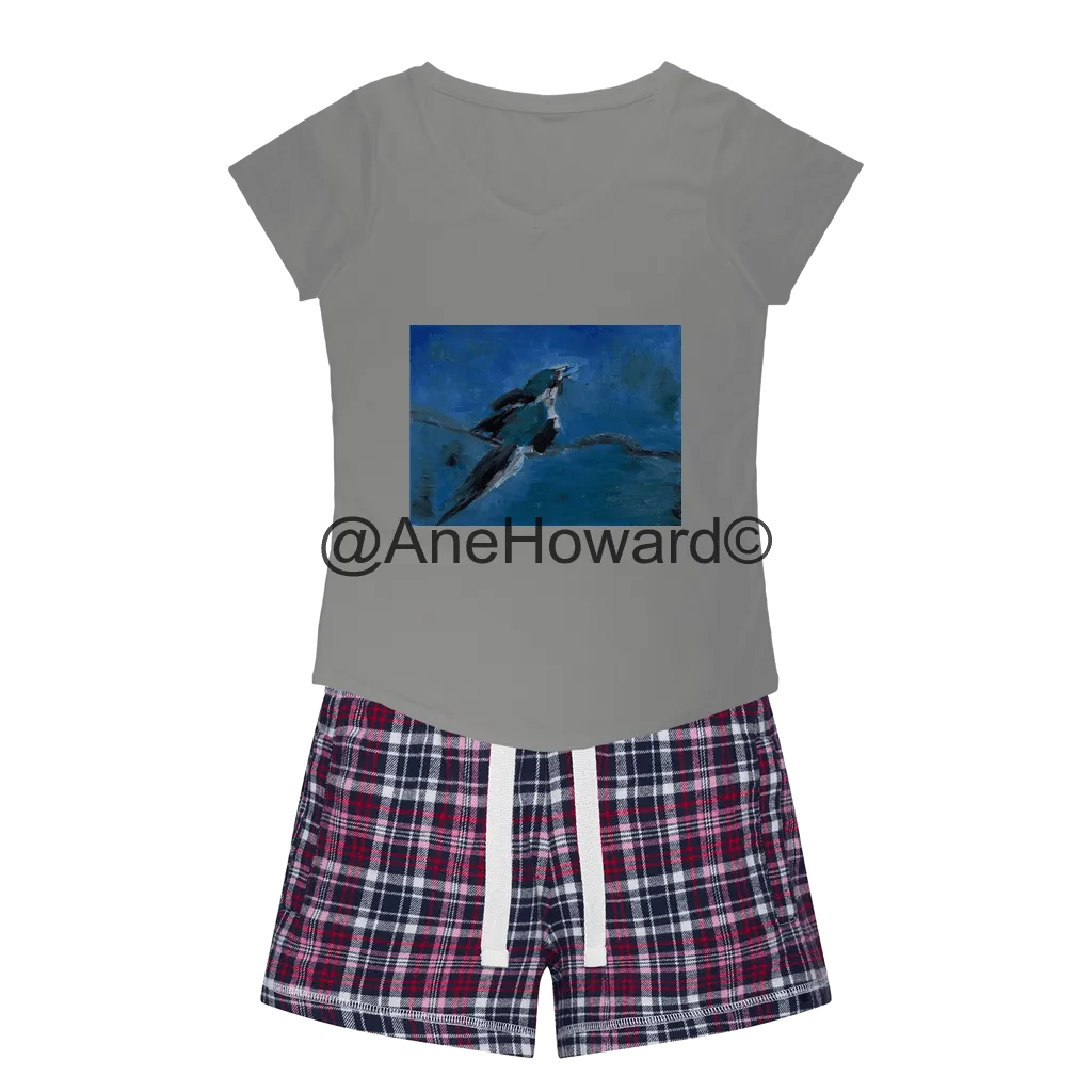 Blue Bird Women's Sleepy Cotton Tee and Flannel Short