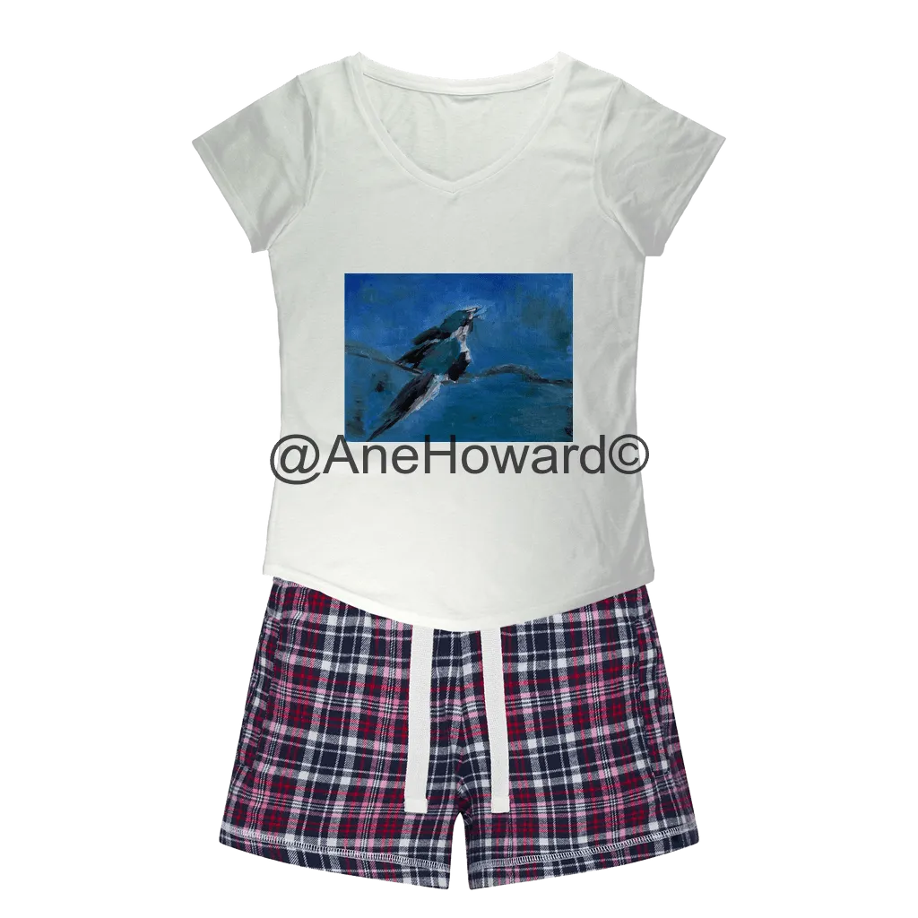 Blue Bird Women's Sleepy Cotton Tee and Flannel Short