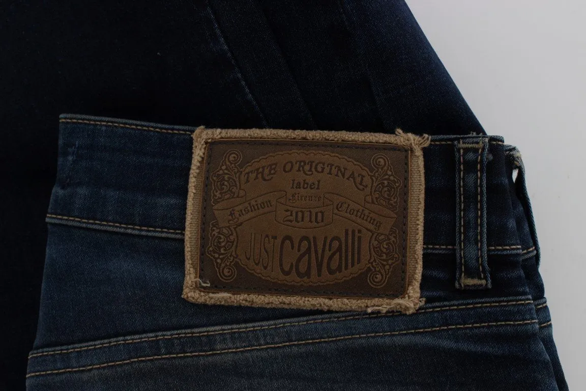 Blue Cotton Blend Slim Fit Stretch Jeans