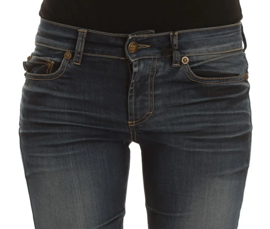 Blue Cotton Blend Slim Fit Stretch Jeans