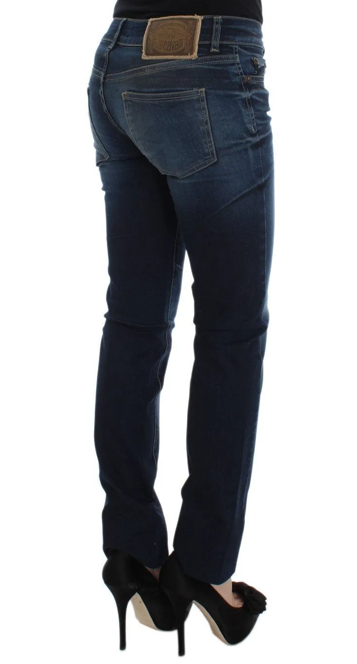 Blue Cotton Blend Slim Fit Stretch Jeans