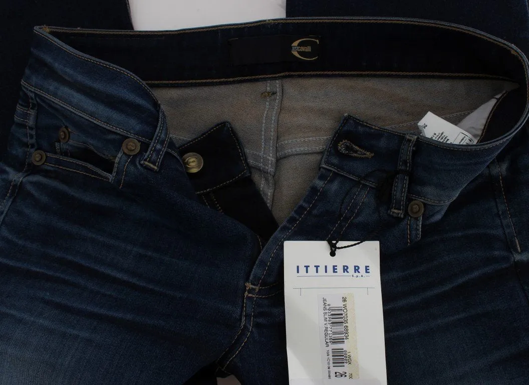 Blue Cotton Blend Slim Fit Stretch Jeans