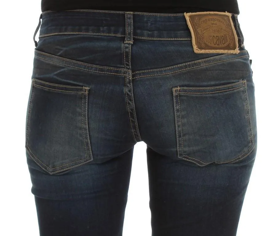 Blue Cotton Blend Slim Fit Stretch Jeans