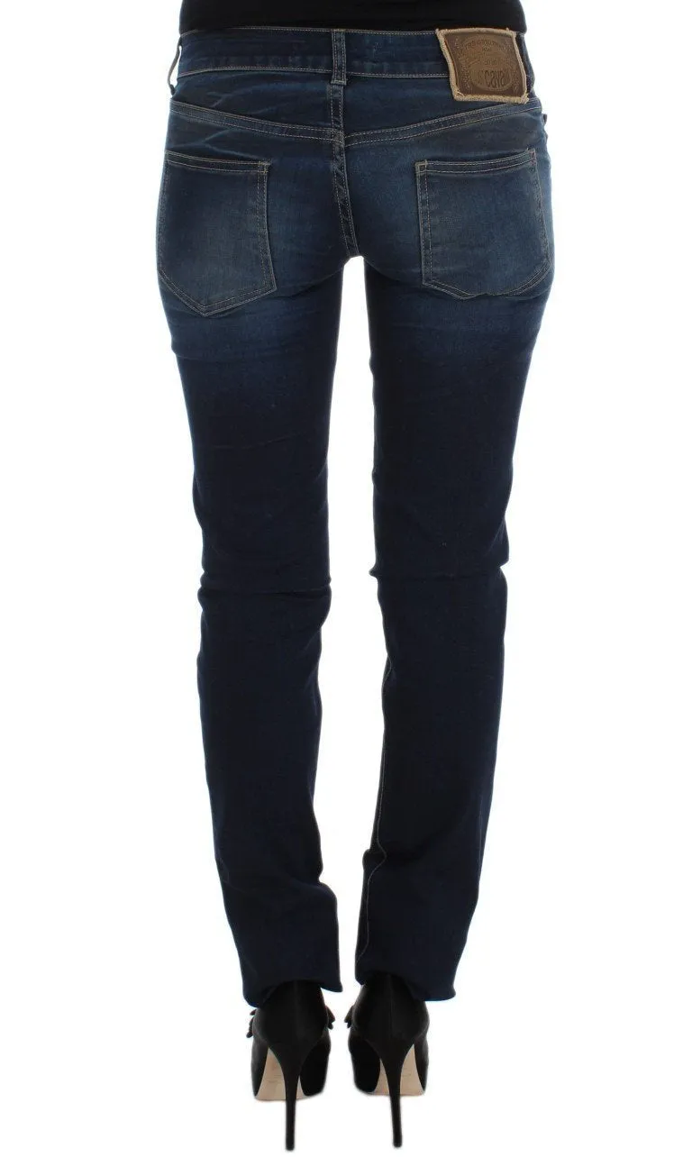 Blue Cotton Blend Slim Fit Stretch Jeans