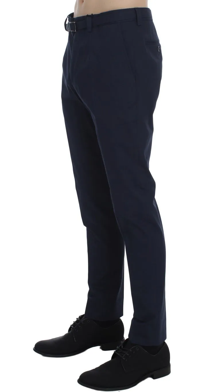 Blue Cotton Stretch Slim Fit Pants