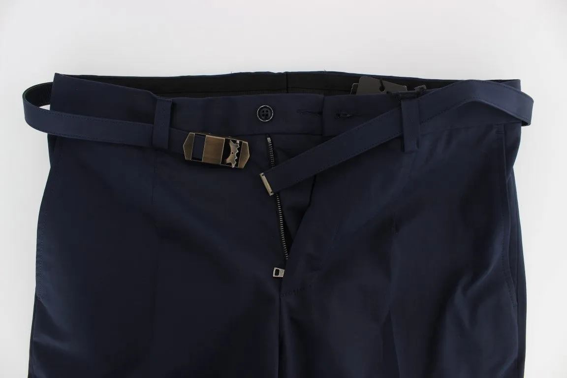Blue Cotton Stretch Slim Fit Pants