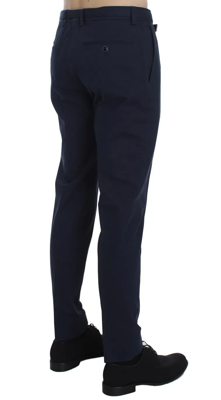 Blue Cotton Stretch Slim Fit Pants