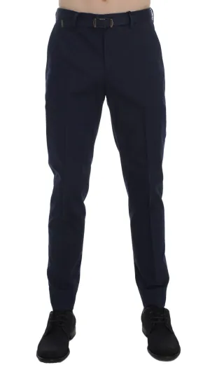 Blue Cotton Stretch Slim Fit Pants