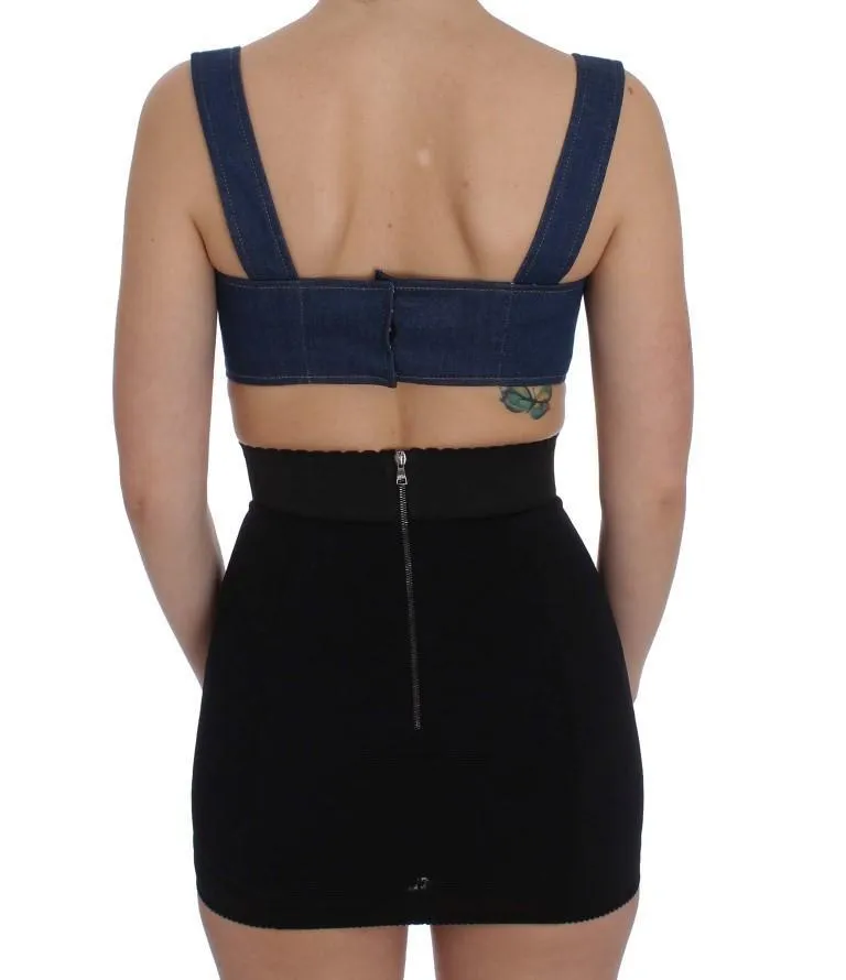 Blue Denim Cotton Bra Crop Top