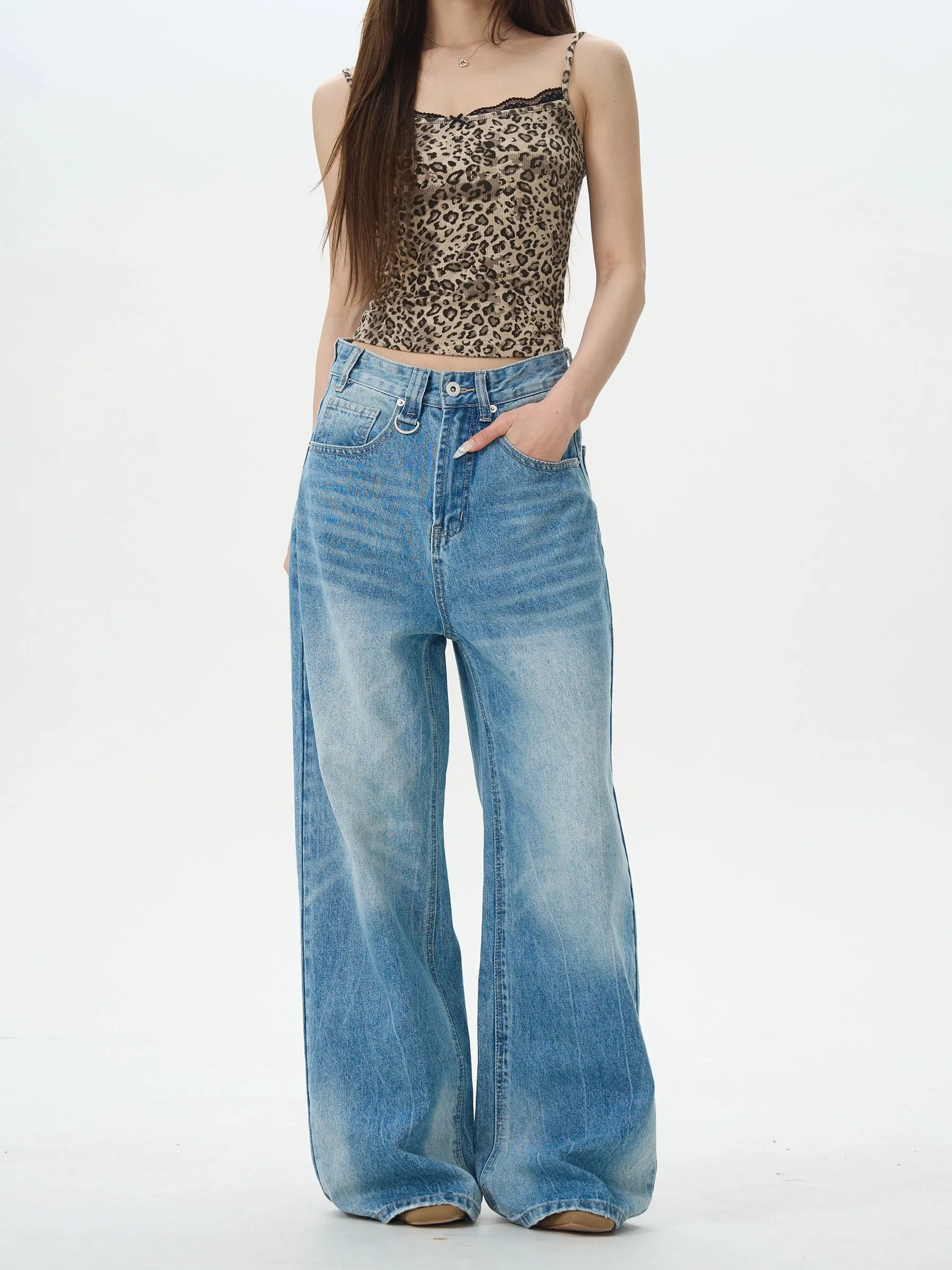 Blue Wide-Leg Denim Pants