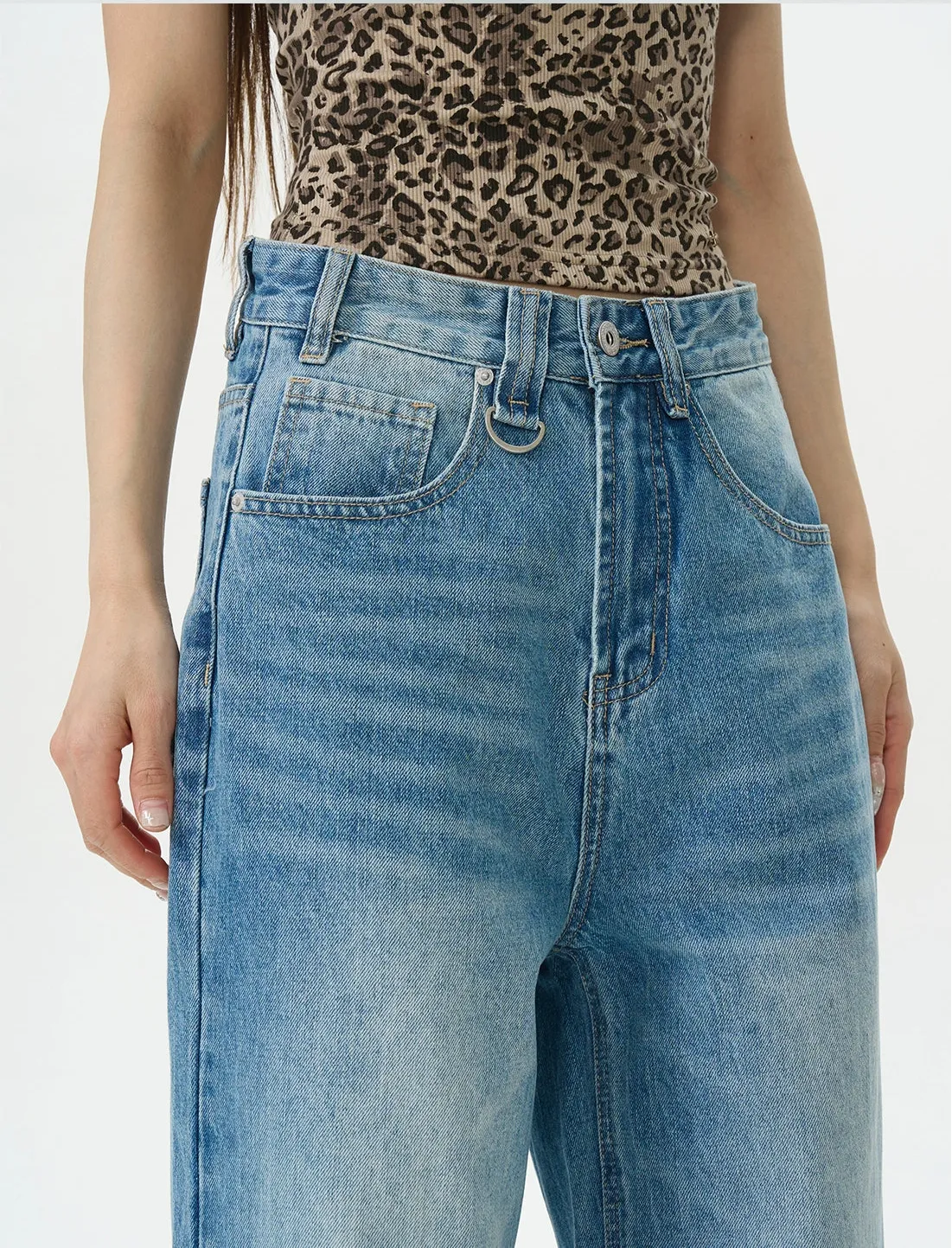 Blue Wide-Leg Denim Pants