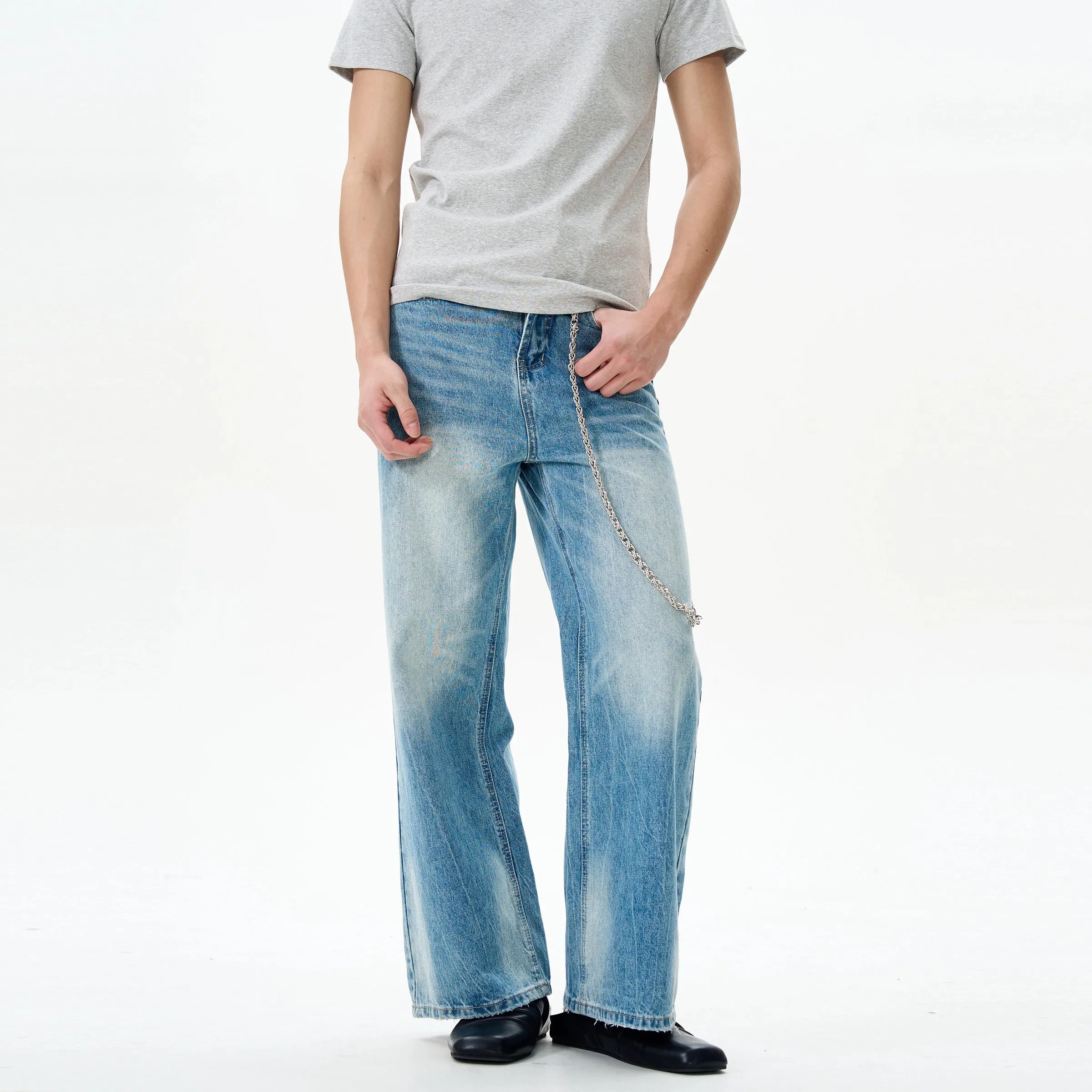 Blue Wide-Leg Denim Pants