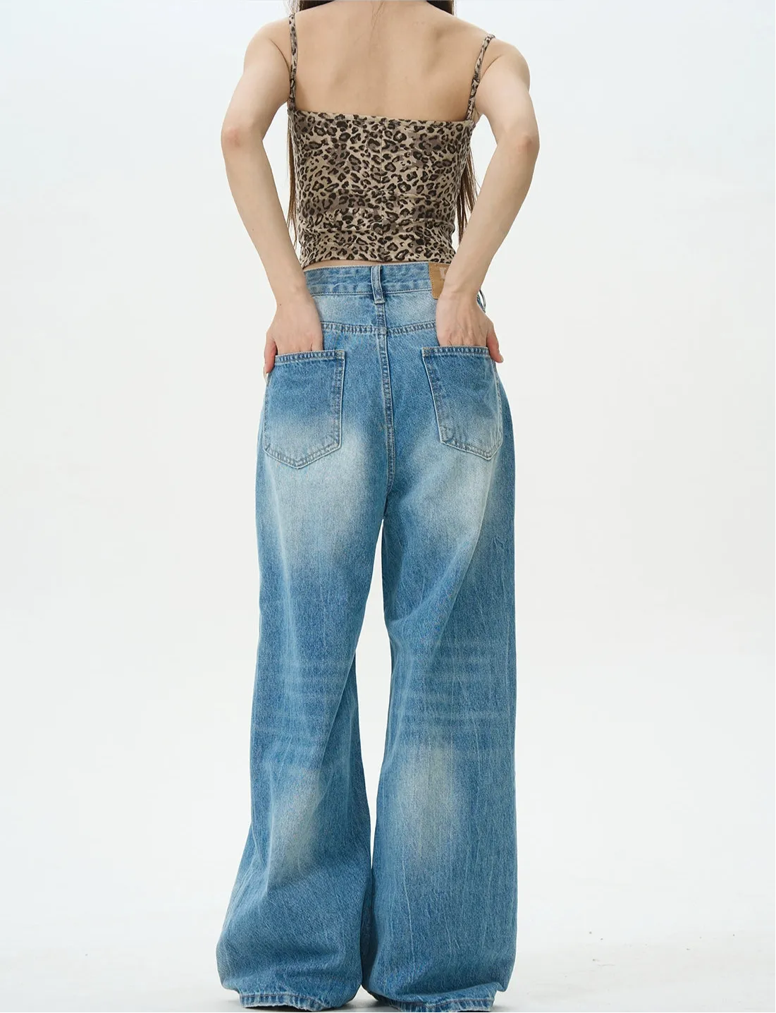 Blue Wide-Leg Denim Pants