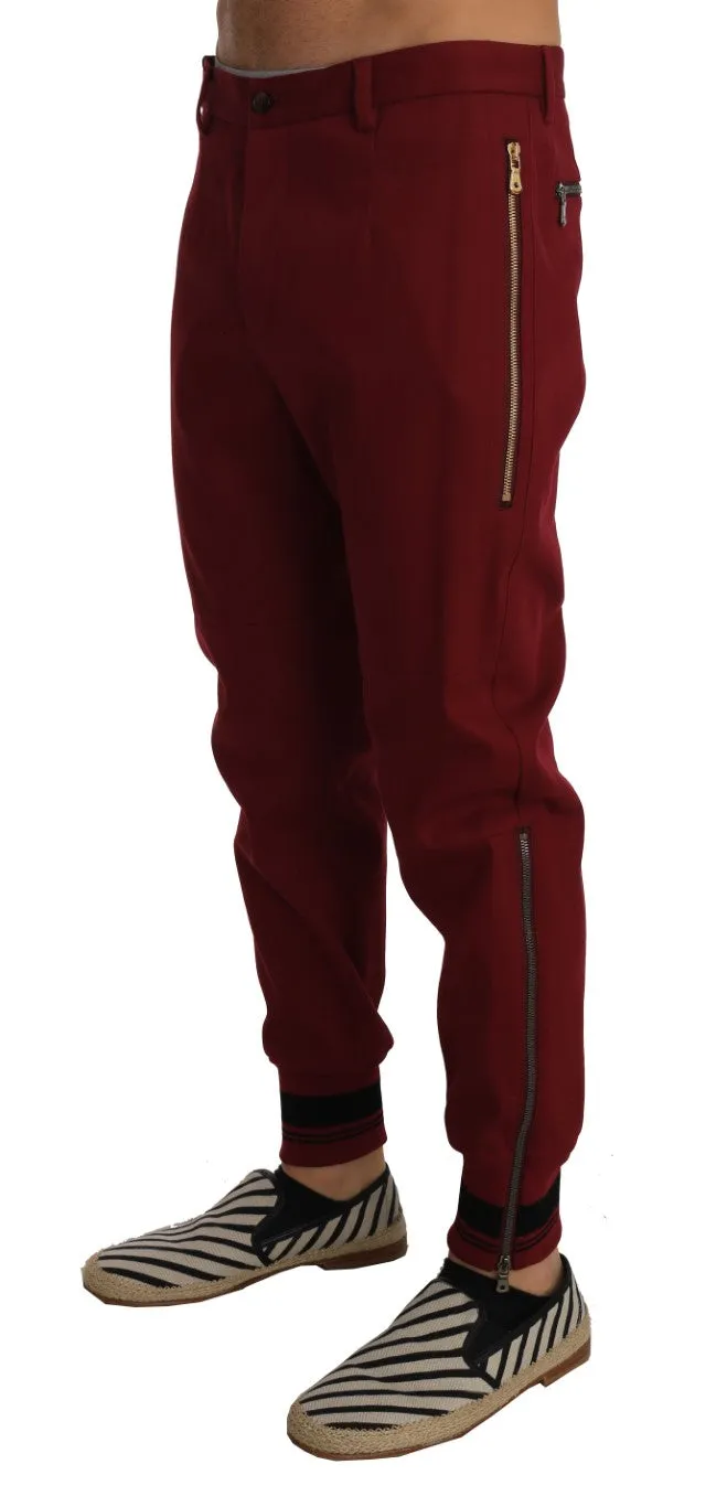 Bordeaux Wool Stretch Slim Trousers Pants