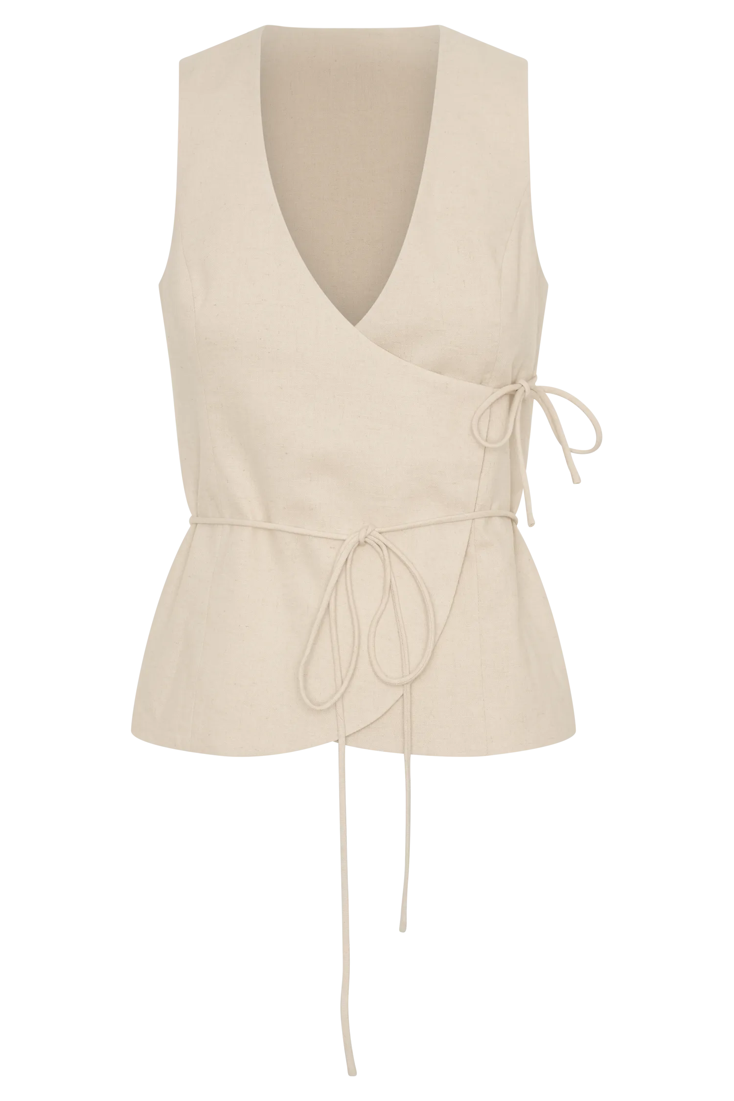Brandi Linen Sleeveless Wrap Top - Wheat Marle