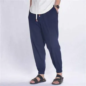 Breathable Cotton Linen Drawstring Casual Pants