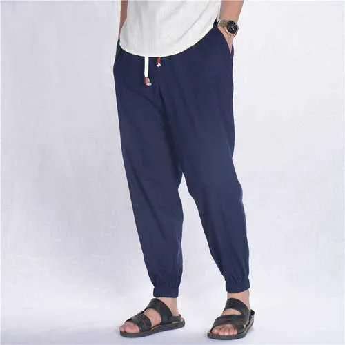 Breathable Cotton Linen Drawstring Casual Pants