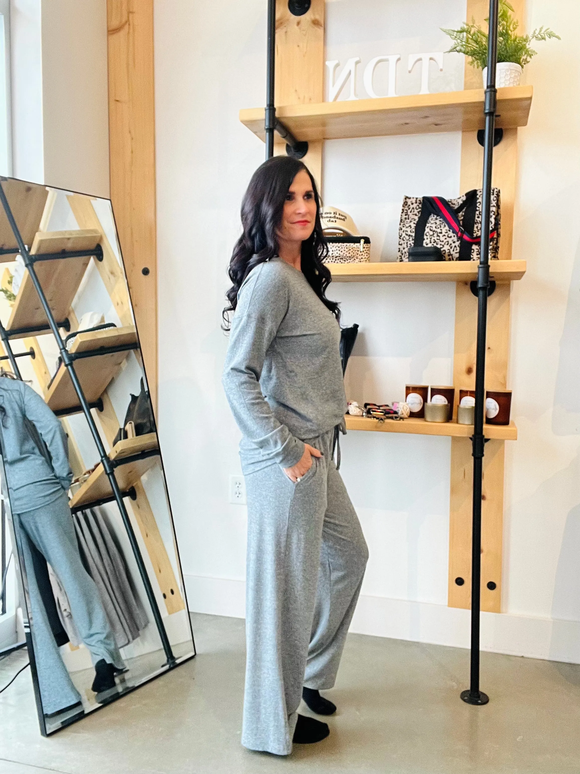 Brushed Wide Leg Lounge Pants - Gray