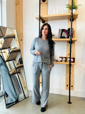 Brushed Wide Leg Lounge Pants - Gray