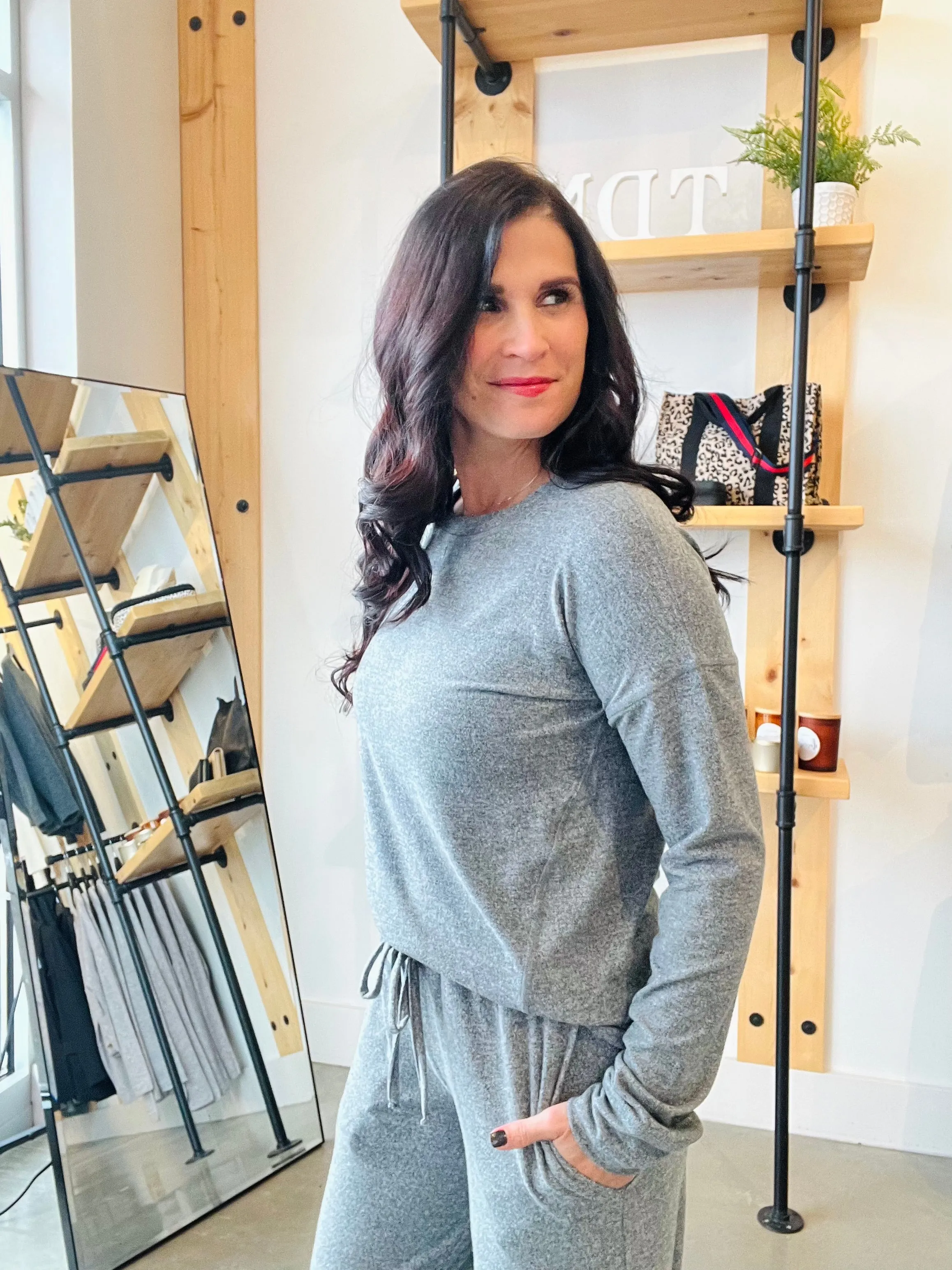 Brushed Wide Leg Lounge Pants - Gray