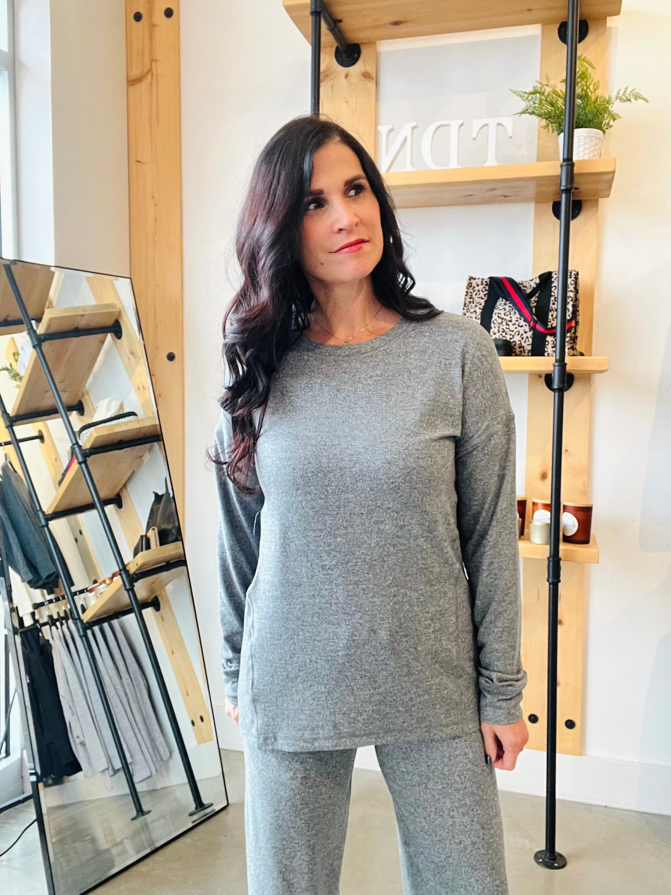 Brushed Wide Leg Lounge Pants - Gray