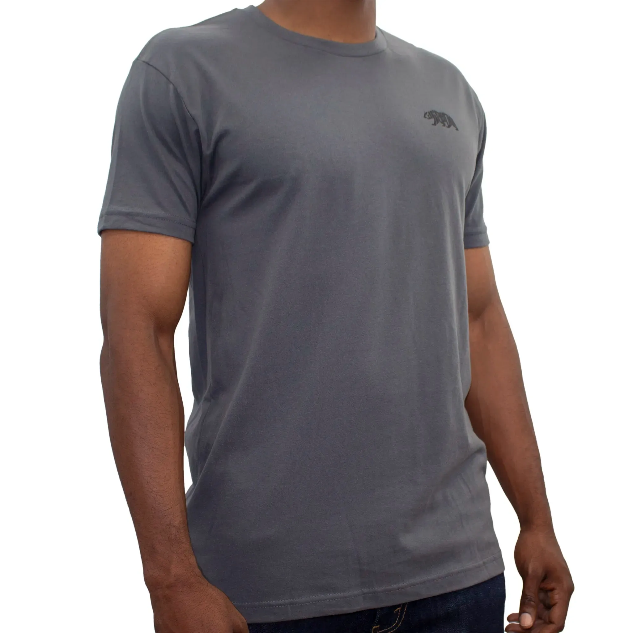 CALI Strong Word Bear T-Shirt Premium Cotton Suede Heather Grey