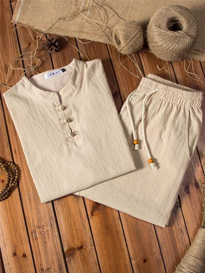 Casual Loose Vintage Comfy Linen Long Sleeve T-Shirts Pants