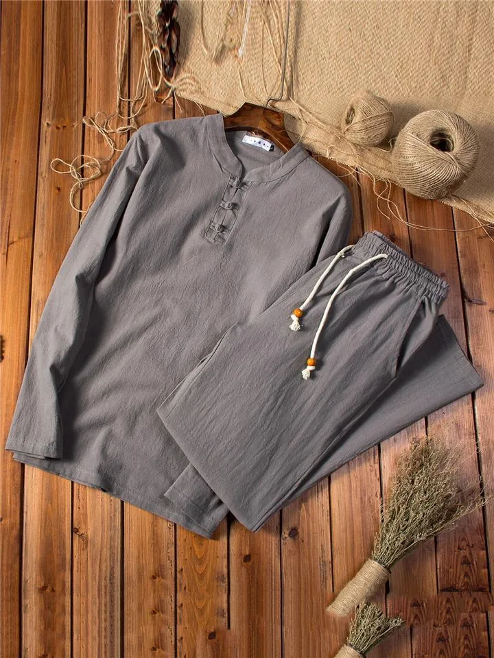 Casual Loose Vintage Comfy Linen Long Sleeve T-Shirts Pants