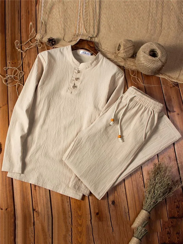 Casual Loose Vintage Comfy Linen Long Sleeve T-Shirts Pants