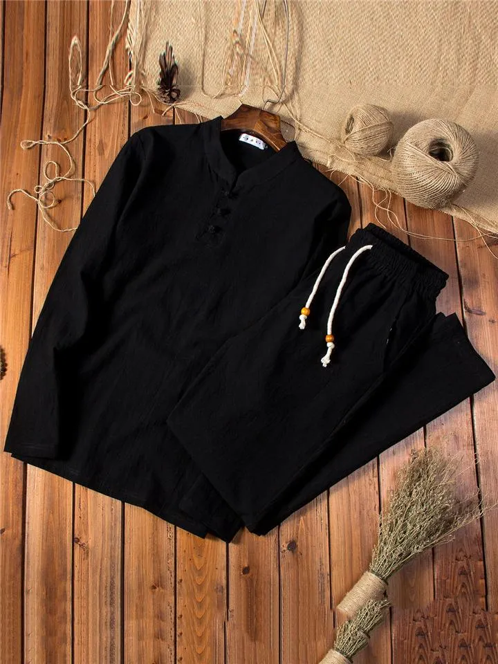 Casual Loose Vintage Comfy Linen Long Sleeve T-Shirts Pants