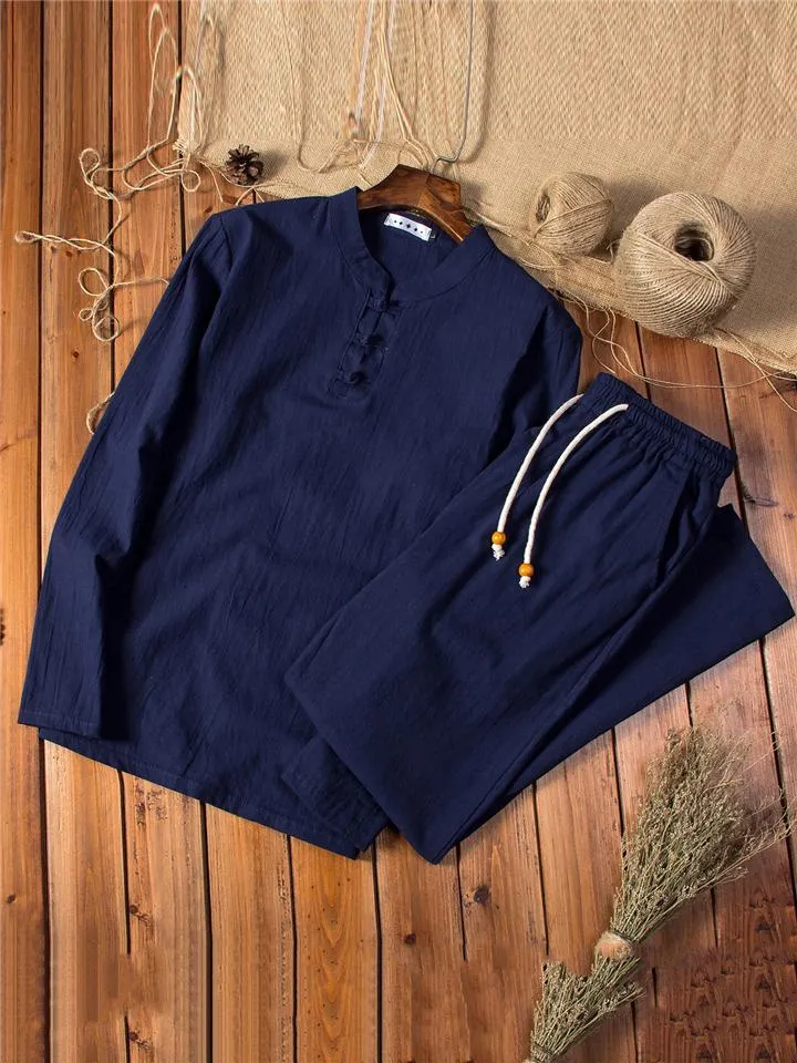 Casual Loose Vintage Comfy Linen Long Sleeve T-Shirts Pants