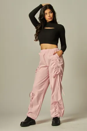 Chalk Pink Bow Accent Utility Vintage Parachute Pants 2/24/25 9644