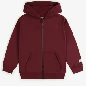 Chandail à capuchon et fermeture éclair bourgogne en coton ouaté, adulte || Burgundy hoodie with a zipper in cotton, adult
