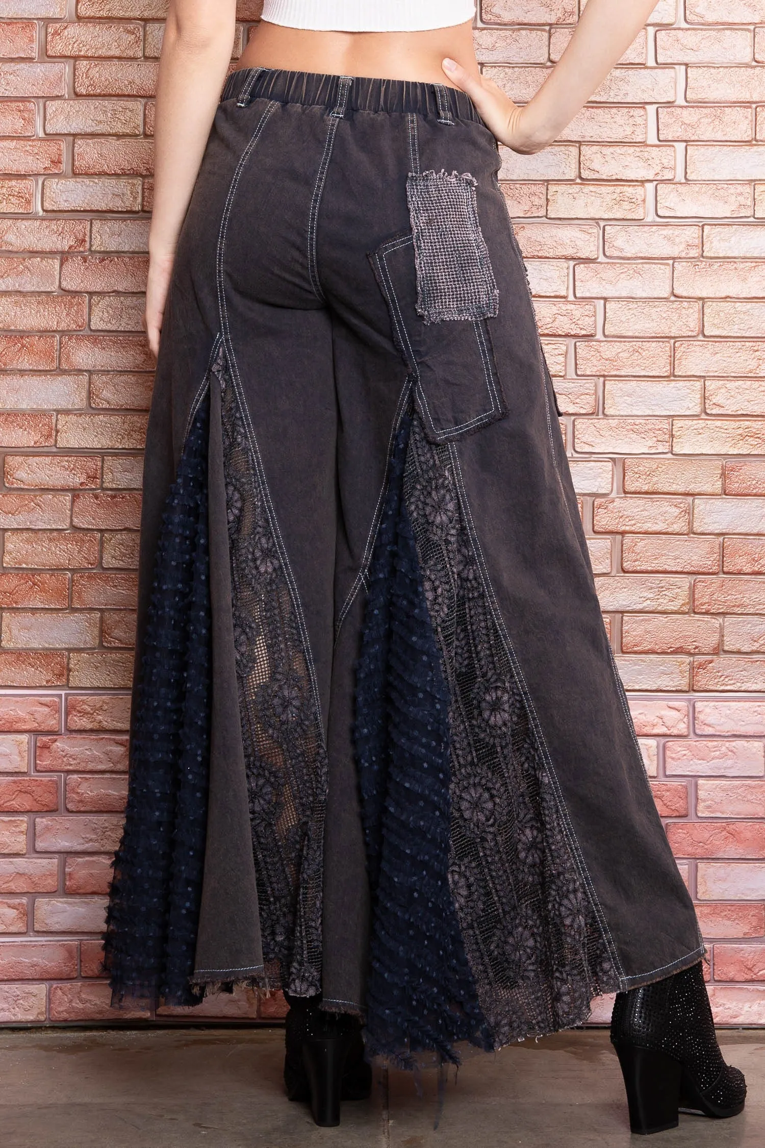 Charcoal Contrast Ruffle Wide Leg Bluevelvet Pants 1/16/25 9349
