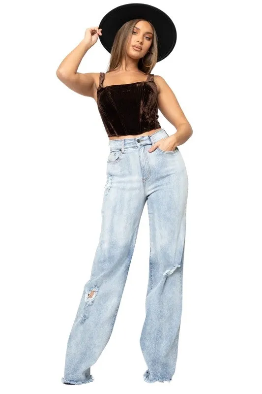 Charlote Wide Leg Light Blue Jean Pants 34.5" Inseam