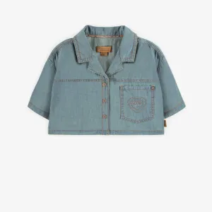Chemise écourtée à manches courtes en denim, enfant || Shortened shirt with short sleeves in denim, child