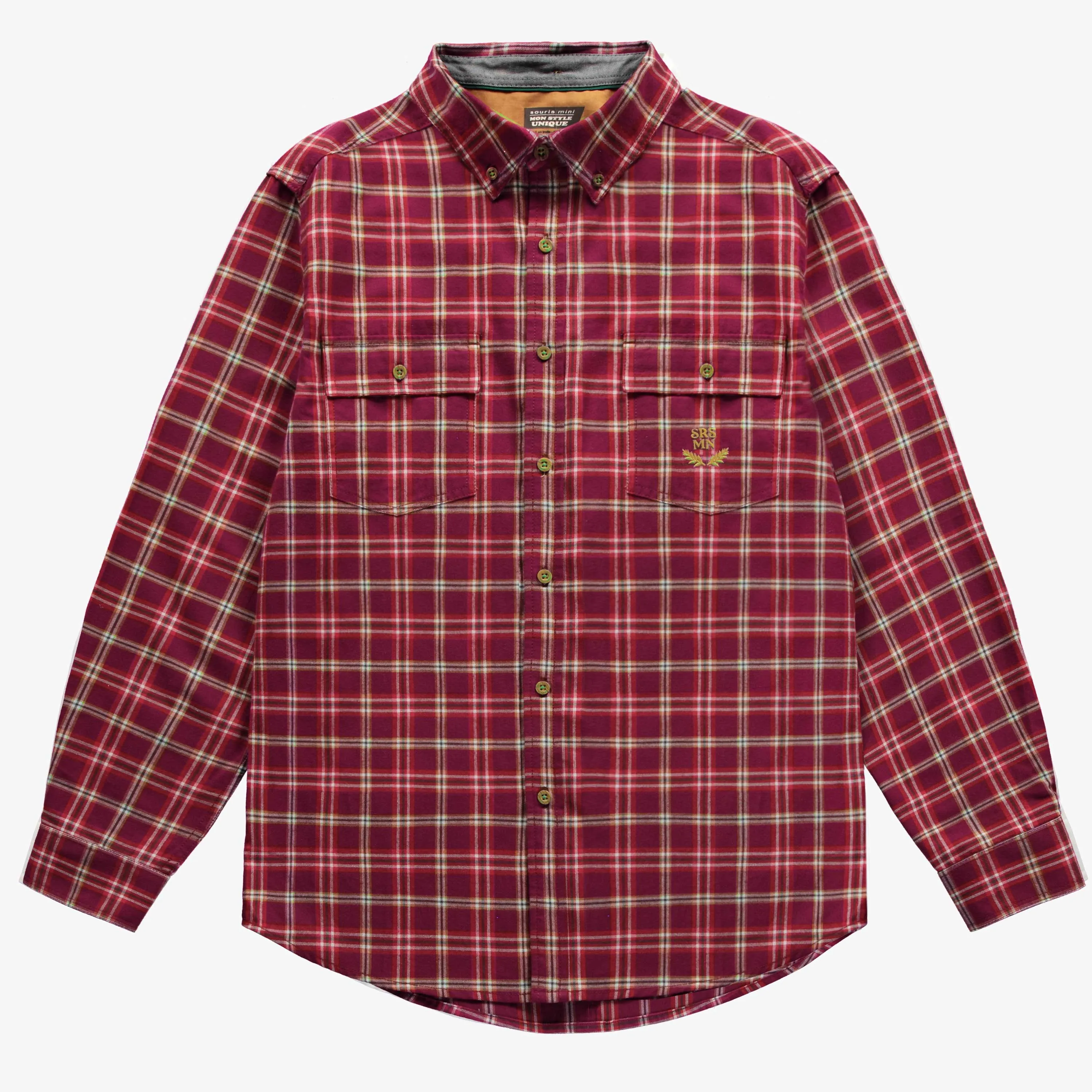 Chemise rouge et blanche à carreaux en flanelle brossée, adulte || Red and white brushed flannel plaid shirt, adult